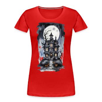 Halloween Full Moon Witch House Horror Design - Women's Premium Organic T-Shirt - red - Front - Mia (176cm)