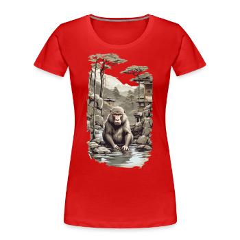 Japanmakake Ukiyo-E Affe in heißer Quelle Design - Frauen Premium Bio T-Shirt - Rot - Vorne - Mia (176cm)