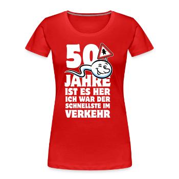 50 Jahre ist es her - der Schnellste im Verkehr - Frauen Premium Bio T-Shirt - Rot - Vorne - Mia (176cm)