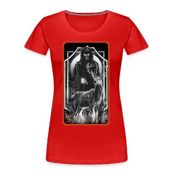 horreur, halloween, fantôme, cerf, mort, nature sauvage, occulte - T-shirt bio Premium Femme - rouge - Devant - Mia (176cm)