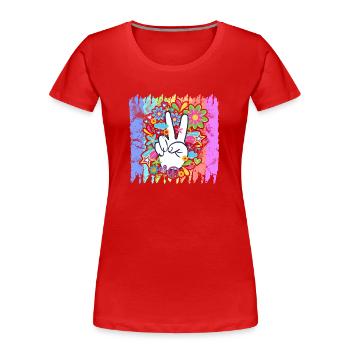 Hippie Peace Regenbogen | Hippies 60er Geschenke - Frauen Premium Bio T-Shirt - Rot - Vorne - Mia (176cm)
