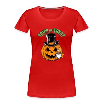 Lustiger Halloweenkürbis Trick or Treat mit Tasse - Frauen Premium Bio T-Shirt - Rot - Vorne - Mia (176cm)