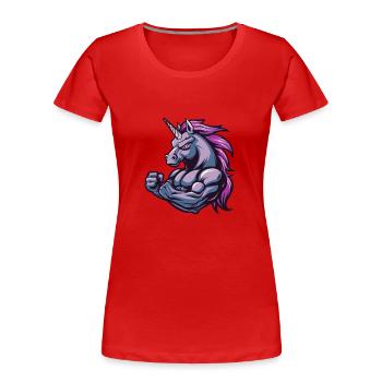 Einhorn Muskeln Bodybuilding - Frauen Premium Bio T-Shirt - Rot - Vorne - Mia (176cm)