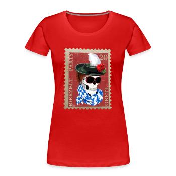 Briefmarke skull bierzelt party gretl - Frauen Premium Bio T-Shirt - Rot - Vorne - Mia (176cm)