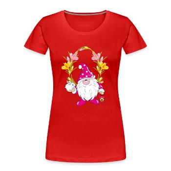 Funny gnome with a cute rabbit in floral frame - Women's Premium Organic T-Shirt - red - Front - Mia (176cm)