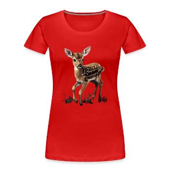 Rehkitz Wald Natur - Frauen Premium Bio T-Shirt - Rot - Vorne - Mia (176cm)