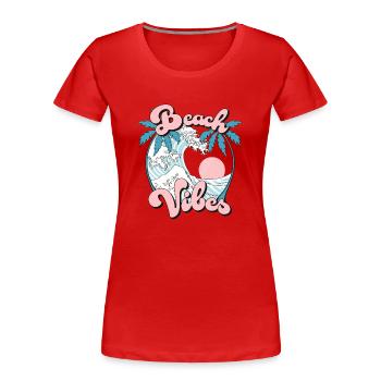 Beach Vibes Sommer Urlaub Palmen Wellen Retro - Frauen Premium Bio T-Shirt - Rot - Vorne - Mia (176cm)