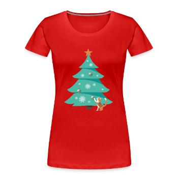 Christbaum Weihnachtsbaum Katze - Frauen Premium Bio T-Shirt - Rot - Vorne - Mia (176cm)
