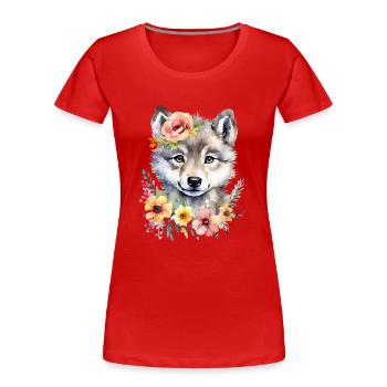 Loup mignon loup bébé mignon aquarelle - T-shirt bio Premium Femme - rouge - Devant - Mia (176cm)
