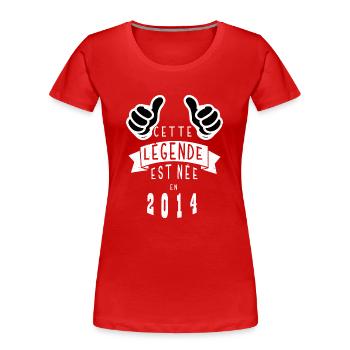 Légende 2014 Authentic 2014 Vintage Bursdag - T-shirt bio Premium Femme - rouge - Devant - Mia (176cm)