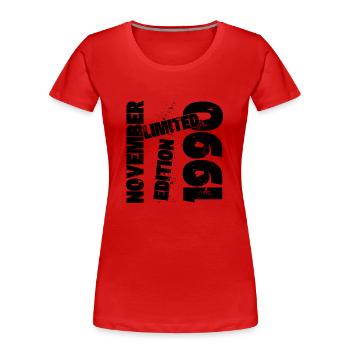 NOVEMBRE LIMITED EDITION 1990 - T-shirt bio Premium Femme - rouge - Devant - Mia (176cm)