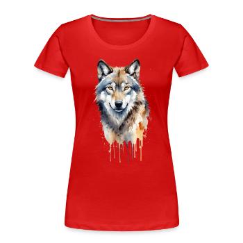 Gardien silencieux : Portrait de loup gris à l’aquarelle - T-shirt bio Premium Femme - rouge - Devant - Mia (176cm)