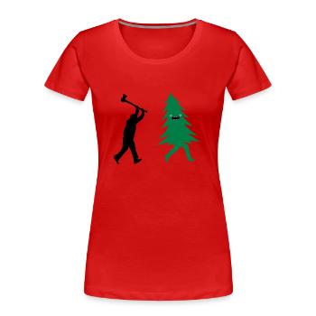 Arbre de Noël drôle est poursuivi par bûcheron - T-shirt bio Premium Femme - rouge - Devant - Mia (176cm)