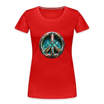 peace,peace zeichen,pailletten,metallisch - Frauen Premium Bio T-Shirt - Rot - Vorne - Mia (176cm)