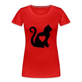 Noir coeur de chat silhouette chat amoureux noir - T-shirt bio Premium Femme - rouge - Devant - Mia (176cm)