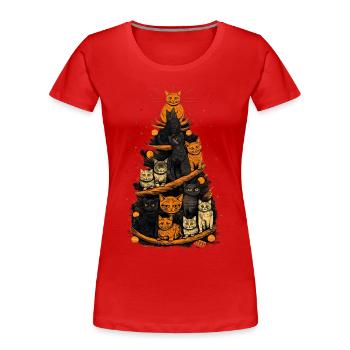 Katzen Tannenbaum Weihnachten Christbaum - Frauen Premium Bio T-Shirt - Rot - Vorne - Mia (176cm)