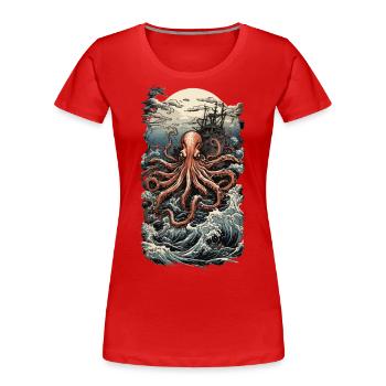 Ukiyo-e Japan Art Style Esthétique Kraken - T-shirt bio Premium Femme - rouge - Devant - Mia (176cm)