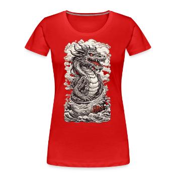 Rétro Ukiyo-E Dragon Japan Wave Art Design - T-shirt bio Premium Femme - rouge - Devant - Mia (176cm)