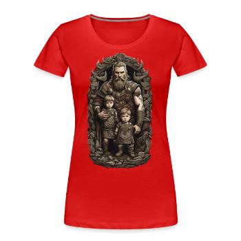 Nordischer Wikinger Papa Krieger Vatertag Design - Frauen Premium Bio T-Shirt - Rot - Vorne - Mia (176cm)