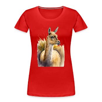 Alpaka Aquarell - Frauen Premium Bio T-Shirt - Rot - Vorne - Mia (176cm)