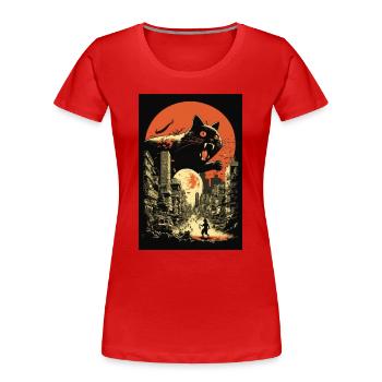 Cat Monster Destroys City Japan Anime Manga - T-shirt bio Premium Femme - rouge - Devant - Mia (176cm)