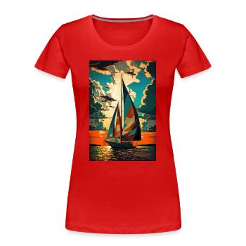 Boat Sailboat Ocean Art Sailing - Women's Premium Organic T-Shirt - red - Front - Mia (176cm)