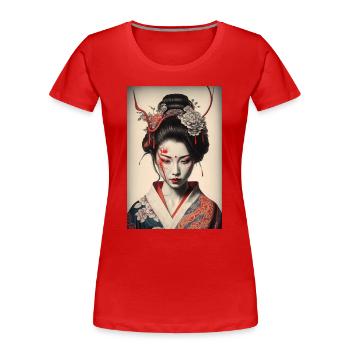 Geisha Portrait Japanisch Kimono Traditionelles - Frauen Premium Bio T-Shirt - Rot - Vorne - Mia (176cm)