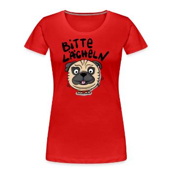 Mops Lächeln - Frauen Premium Bio T-Shirt - Rot - Vorne - Mia (176cm)