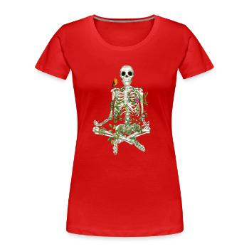 YOGA MEDITATION SKELETT – SKELETT UND BLUMEN - Frauen Premium Bio T-Shirt - Rot - Vorne - Mia (176cm)