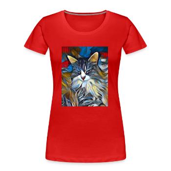 Norwegische Waldkatze Linas Design - Frauen Premium Bio T-Shirt - Rot - Vorne - Mia (176cm)