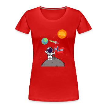 Planète Norvège Drapeau Astronaute d’atterrissage sur la Lune - T-shirt bio Premium Femme - rouge - Devant - Mia (176cm)