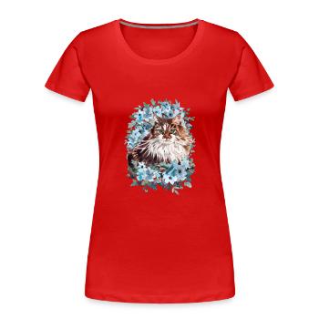 Norwegische Waldkatze mit Blumen - Aquarell - Frauen Premium Bio T-Shirt - Rot - Vorne - Mia (176cm)