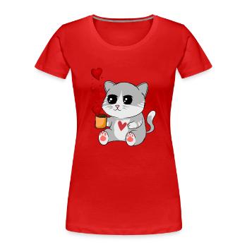 Großkatze und Herzen - Frauen Premium Bio T-Shirt - Rot - Vorne - Mia (176cm)