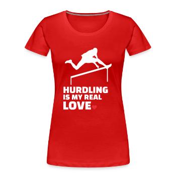 J’aime les obstacles - T-shirt bio Premium Femme - rouge - Devant - Mia (176cm)