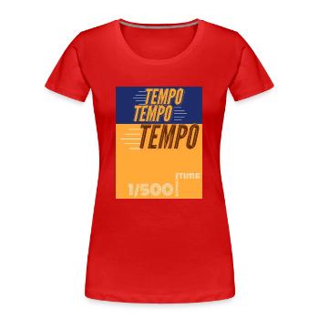 Photographie T-Shirt Hoodie Mug Tempo - T-shirt bio Premium Femme - rouge - Devant - Mia (176cm)