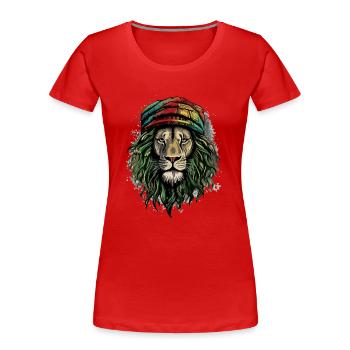 Jah Rasta Löwe - Frauen Premium Bio T-Shirt - Rot - Vorne - Mia (176cm)