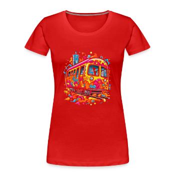 Pop Art Doodle Trai - Lebendige Karikatur - Frauen Premium Bio T-Shirt - Rot - Vorne - Mia (176cm)