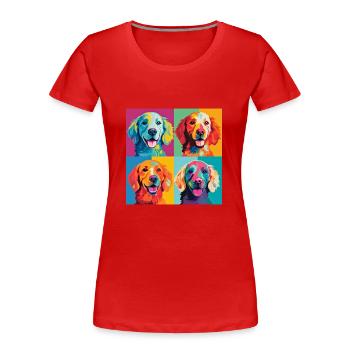 Pop-Art-Welpenparade: Buntes Hundegitter-T-Shirt - Frauen Premium Bio T-Shirt - Rot - Vorne - Mia (176cm)