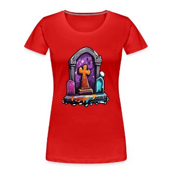 Grabstein / Erinnerung / Ruhe / Unvergessen / tot - Frauen Premium Bio T-Shirt - Rot - Vorne - Mia (176cm)