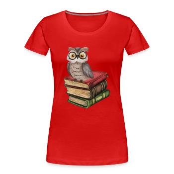 chouette sur les livres -cadeau amateur de livres - T-shirt bio Premium Femme - rouge - Devant - Mia (176cm)