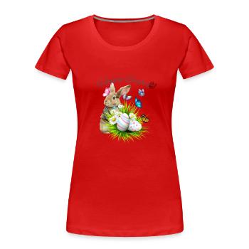 Osternest mit Osterhase und Schmetterlingen - Frauen Premium Bio T-Shirt - Rot - Vorne - Mia (176cm)