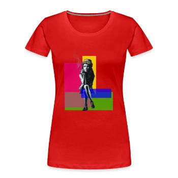 Urban Chic: Banksy-inspiriertes Mädchen - Frauen Premium Bio T-Shirt - Rot - Vorne - Mia (176cm)