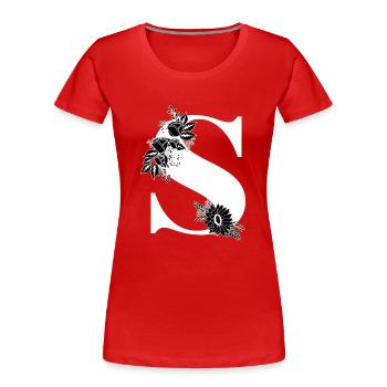 Schwarz-weiße Blumenbuchstaben - Frauen Premium Bio T-Shirt - Rot - Vorne - Mia (176cm)