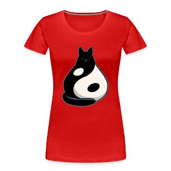 Chat YinYang - T-shirt bio Premium Femme - rouge - Devant - Mia (176cm)