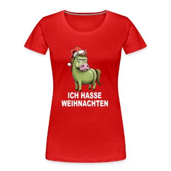 Weihnachtsmuffel Ich hasse Weihnachten Einhorn - Frauen Premium Bio T-Shirt - Rot - Vorne - Mia (176cm)