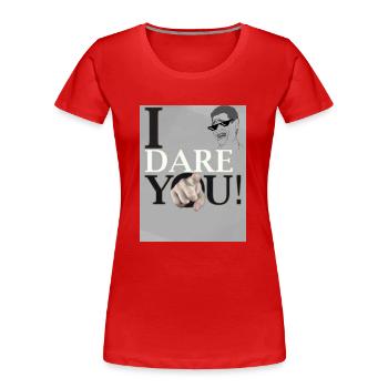 JE VOUS METS AU DÉFI - T-shirt bio Premium Femme - rouge - Devant - Mia (176cm)