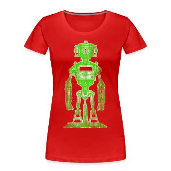 Neon Green Robot Drawing - Women's Premium Organic T-Shirt - red - Front - Mia (176cm)