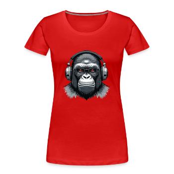 Gorilla with Headphones - Frauen Premium Bio T-Shirt - Rot - Vorne - Mia (176cm)