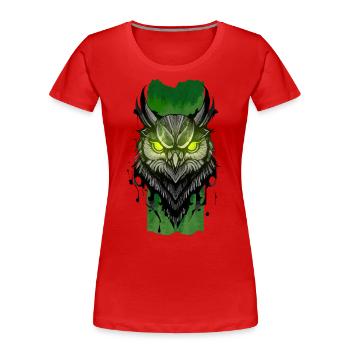 Bezauberndes Nocturne: Der smaragdgrüne Blick der Eule - Frauen Premium Bio T-Shirt - Rot - Vorne - Mia (176cm)
