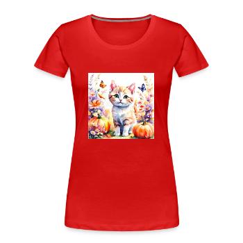 Herbstliches Wildblumenarrangement, mit Gat - Frauen Premium Bio T-Shirt - Rot - Vorne - Mia (176cm)
